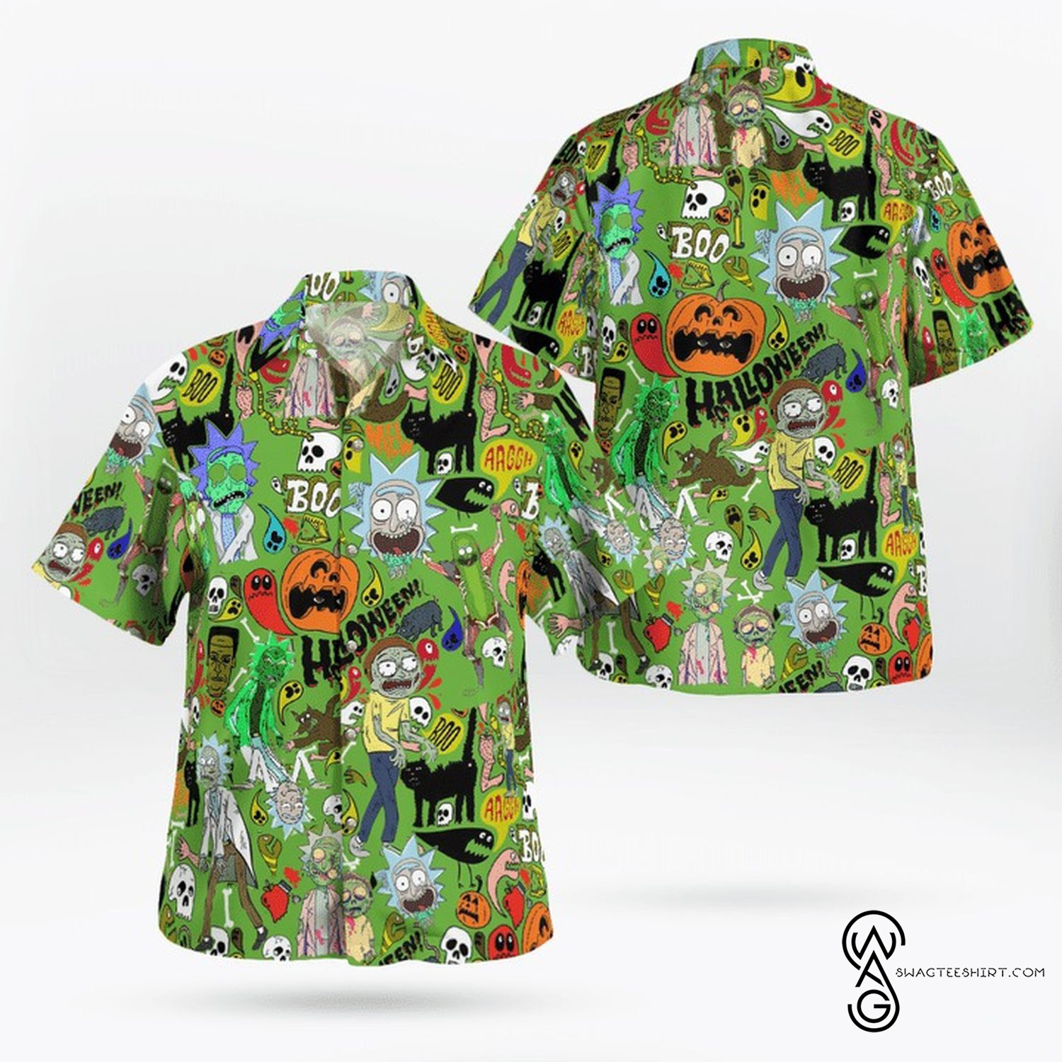 [Top Trending] Rick And Morty Pattern Halloween Casual Summer Beach Full Printing Hawaiian Shirt